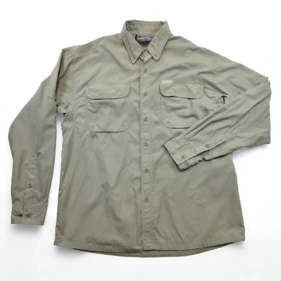 Columbia Men's M Button Up Long Sleeve Fishing Shirt Casual Work Outdoors Beige - Picture 1 of 9